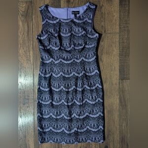 Connected Apparel Women's Lavender Lilac Sheath Dress Black Lace Overlay Size 6